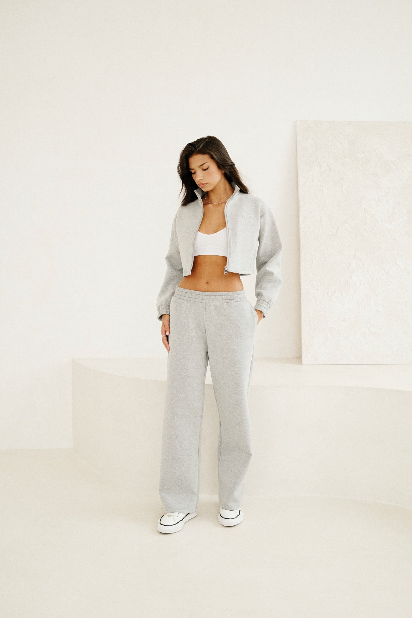 Scuba Funnel Neck Crop Jacket - Grey